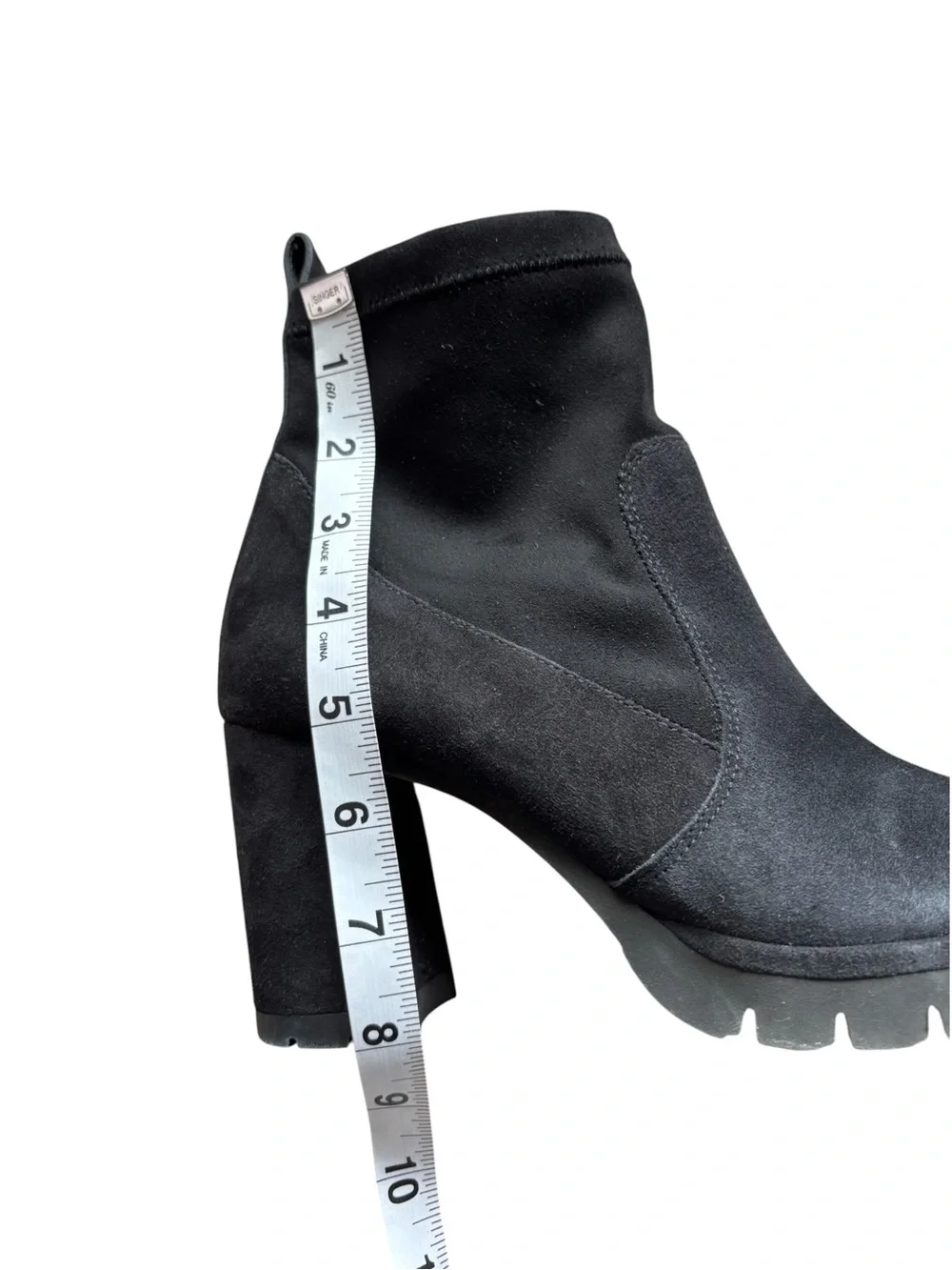 PAUL GREEN Nadia Suede Lug Sole sock black Bootie PLATFORM 4.5 AU 7 US luxury
